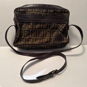 Vintage Fendi Zucca canvas crossbody handbag with straps made in Italy
